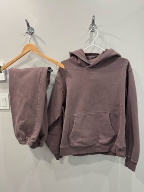 Aritzia Sweatfleece Sweatsuit Smoked Eggplant - Perfect Hoodie + Mega Sweatpants